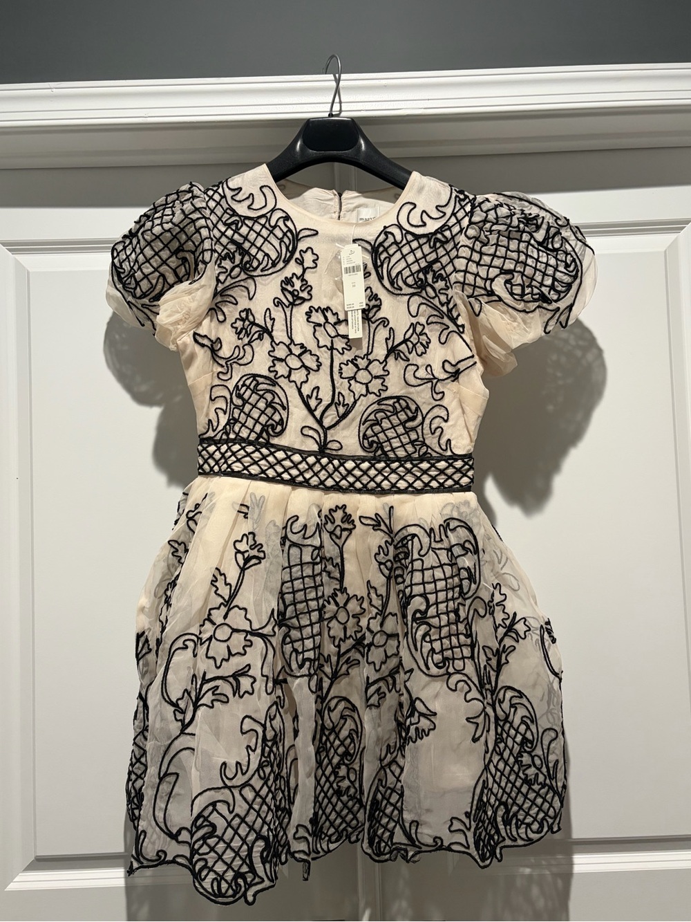 Maeve Anthropologie Cream Dress with Black Embroidery